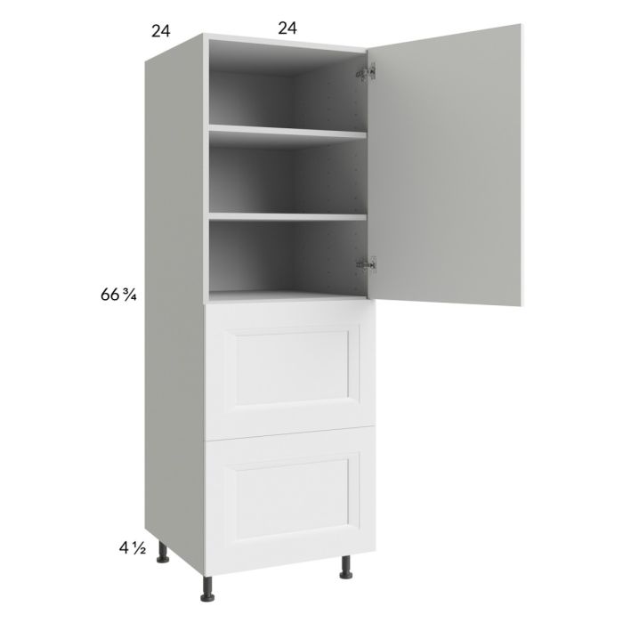 RTA Harbor White 24x71-1/4 Utility Cabinet with 1 Door and 2 Drawers with 1 Fnished End Panel