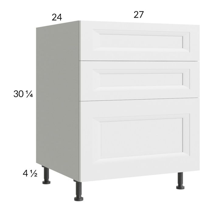 RTA Harbor White 27" 3-Drawer Base Cabinet with 1 Finished End Panel