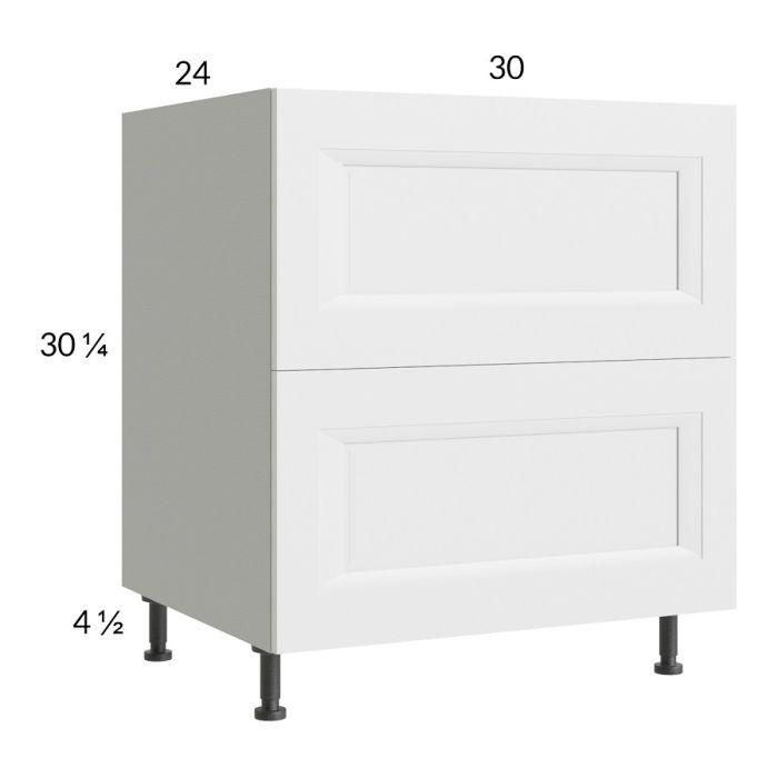 RTA Harbor White 30" 2-Drawer Base Cabinet with 1 Finished End Panel