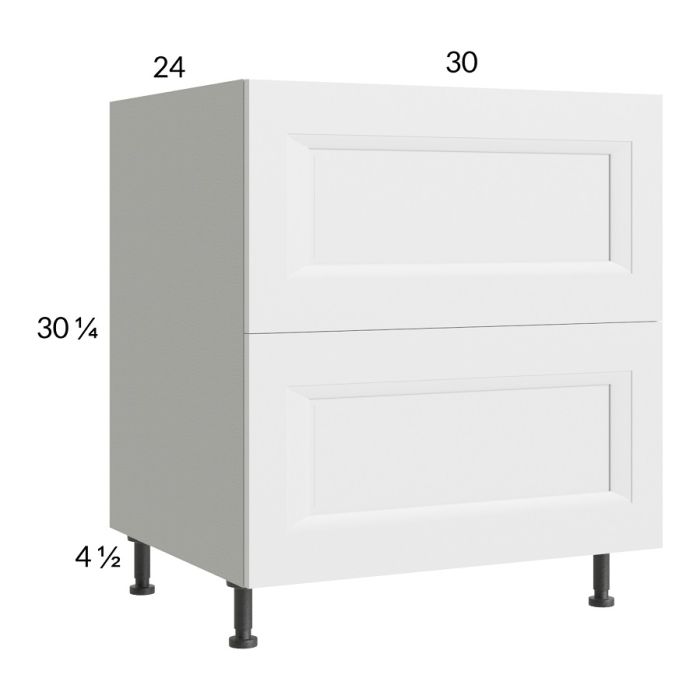 RTA Harbor White 30" 2-Drawer Base Cabinet with 1 Finished End Panel