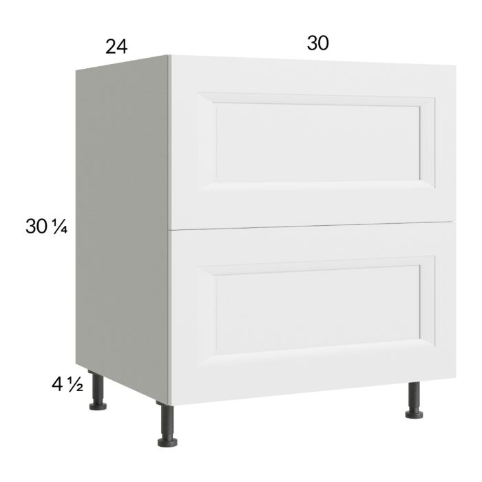 RTA Harbor White 30" 2-Drawer Range Base Cabinet with 2 Finished End Panels