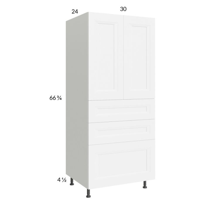 RTA Harbor White 30" x 71-1/4" Utility Cabinet with 2 Doors and 3 Drawers with 2 FInished End Panels