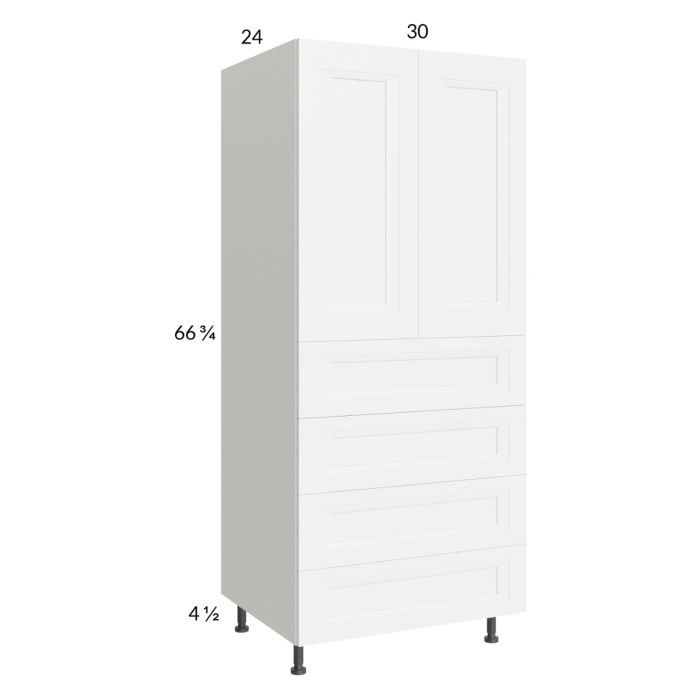 RTA Harbor White 30" x 71-1/4" Utility Cabinet with 2 Doors and 4 Drawers