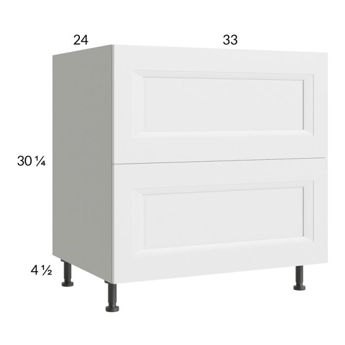 RTA Harbor White 33" 2-Drawer Base Cabinet with 1 Inner Drawer