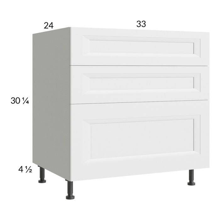 RTA Harbor White 33" 3-Drawer Base Cabinet with 1 Finished End Panel