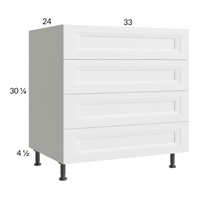 RTA Harbor White 33" 3-Drawer Range Base Cabinet with 1 False Drawer Front