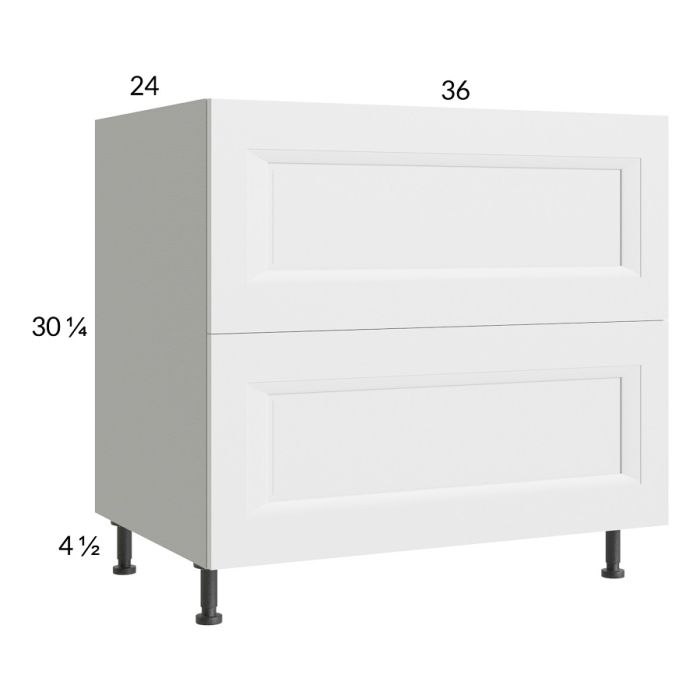 RTA Harbor White 36" 2-Drawer Base Cabinet with 1 Finished End Panel