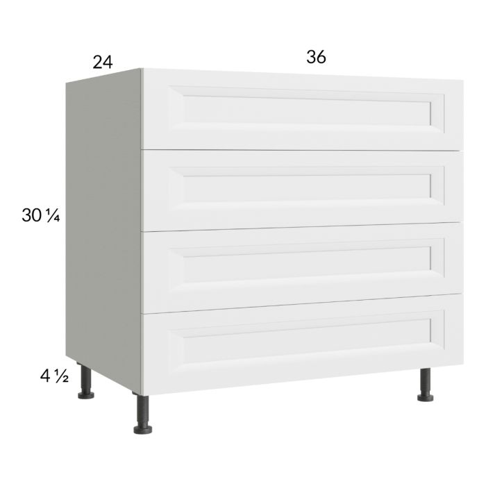 RTA Harbor White 36" 4-Drawer Base Cabinet with 2 FInished End Panels