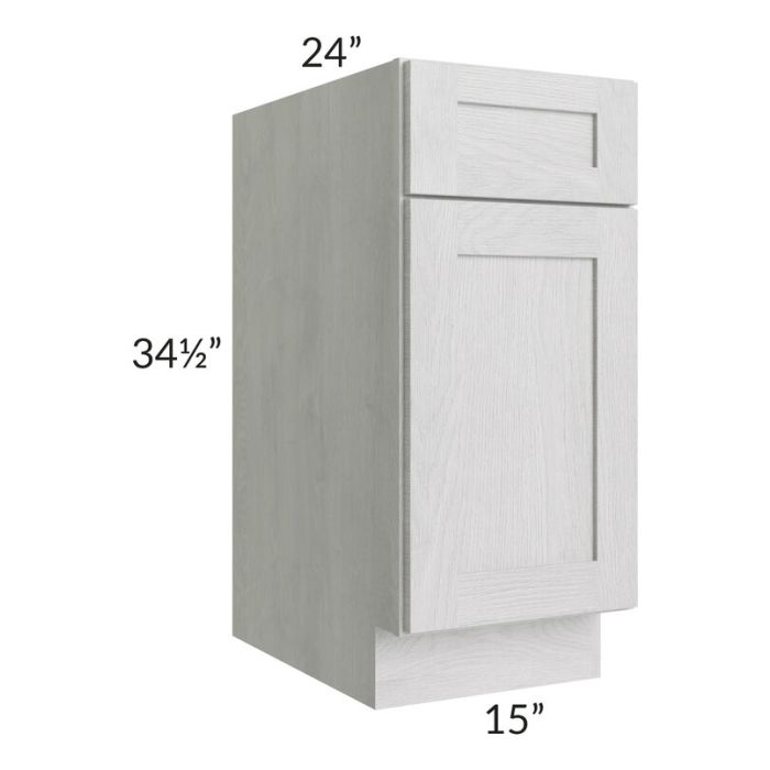 RTA Heather Grey Shaker 15" Base Cabinet with 2 Roll Out Trays and 2 Decorative End Panels