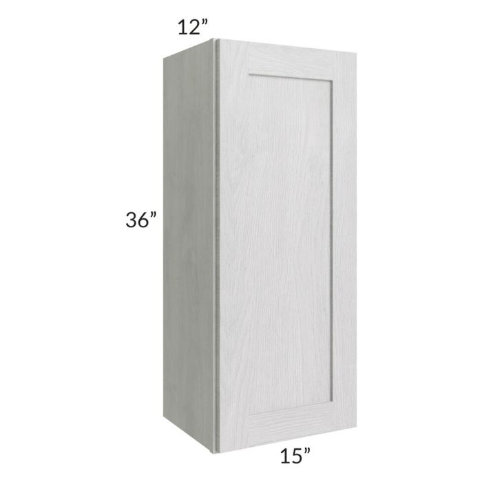 RTA Heather Grey Shaker 15" x 36" Wall Cabinet with 1 Decorative End Panel and Mullion Glass Door