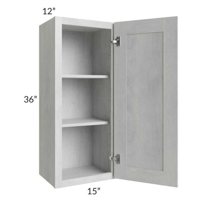RTA Heather Grey Shaker 15" x 36" Wall Cabinet with 1 Decorative End Panel and Mullion Glass Door
