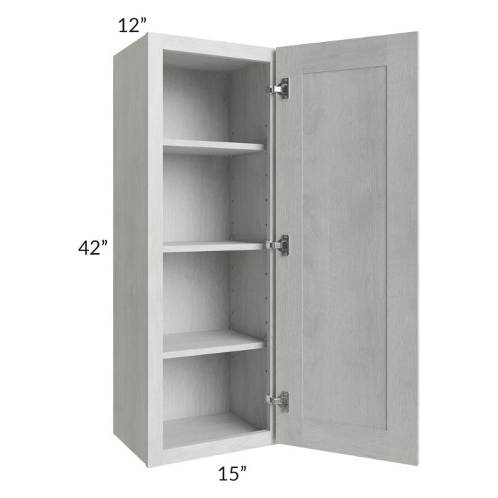 RTA Heather Grey Shaker 15" x 42" Wall Cabinet with Mullion Glass Door