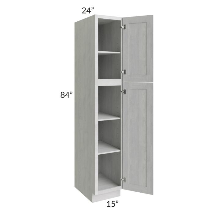 RTA Heather Grey Shaker 15" x 84" Wall Pantry with 4 Roll Out Trays and 2 Decorative Panels