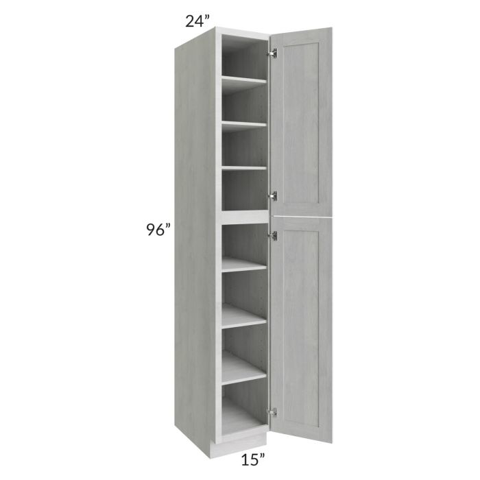 RTA Heather Grey Shaker 15" x 96" Wall Pantry with 2 Roll Out Trays and 1 Decorative Panel