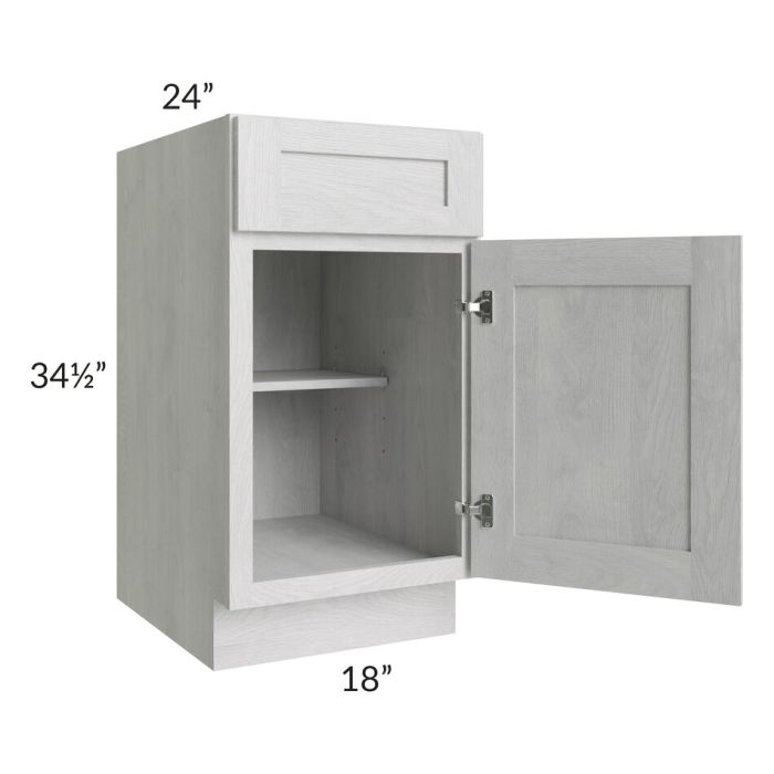 RTA Heather Grey Shaker 18" Base Cabinet with 1 Roll Out Tray and 2 Decorative End Panels