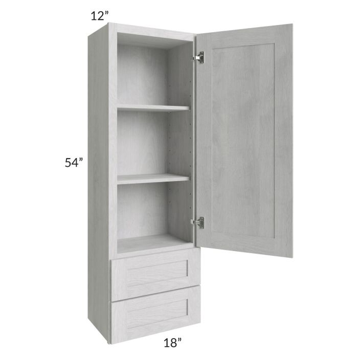 RTA Heather Grey Shaker 18" x 54" Wall Cabinet With Drawers with Glass Door