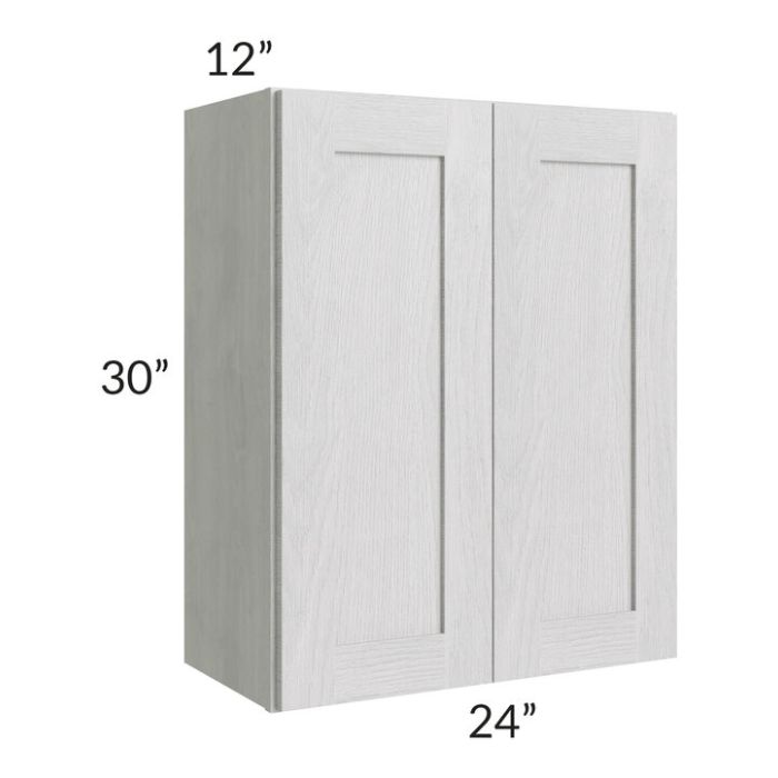 RTA Heather Grey Shaker 24" x 30" Wall Cabinet with 2 Decorative End Panels and Glass Door