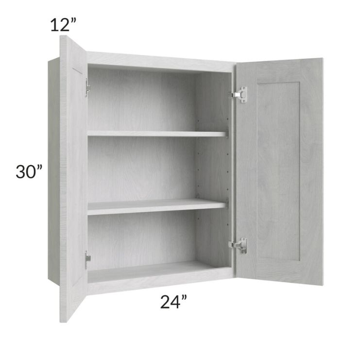 RTA Heather Grey Shaker 24" x 30" Wall Cabinet with 2 Decorative End Panels and Glass Door