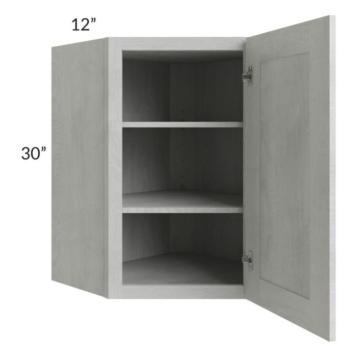 RTA Heather Grey Shaker 24" x 30" Wall Diagonal Corner Cabinet with Mullion Glass Door and Glass Door