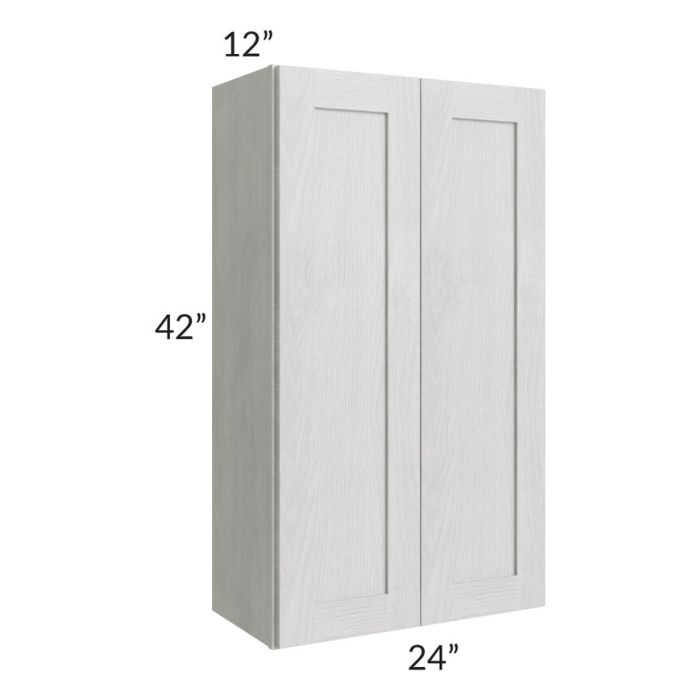 RTA Heather Grey Shaker 24" x 42" Wall Cabinet with 1 Decorative End Panel and Glass Door