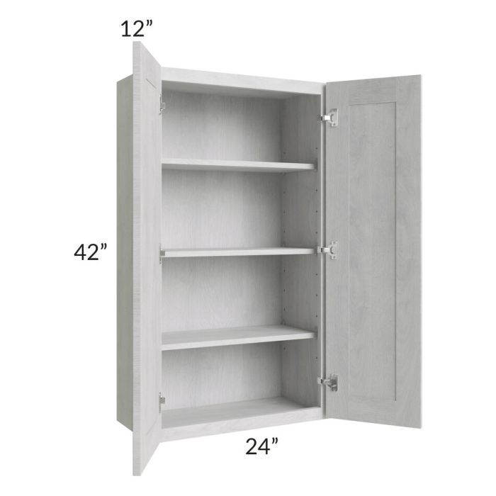 RTA Heather Grey Shaker 24" x 42" Wall Cabinet with 1 Decorative End Panel and Glass Door