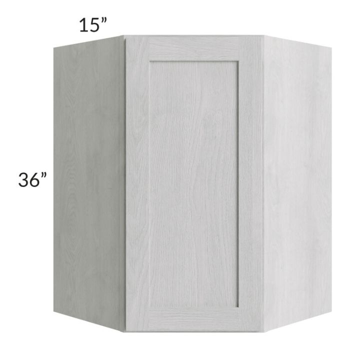 RTA Heather Grey Shaker 27" x 36" x 15" Wall Diagonal Corner Cabinet with Glass Door and Mullion Glass Door
