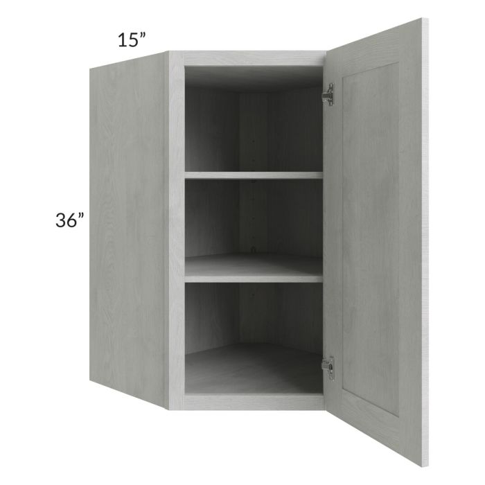 RTA Heather Grey Shaker 27" x 36" x 15" Wall Diagonal Corner Cabinet with Glass Door and Mullion Glass Door