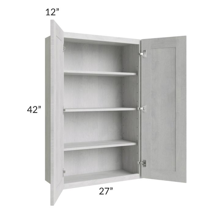 RTA Heather Grey Shaker 27" x 42" Wall Cabinet with 1 Decorative End Panel