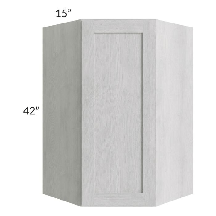 RTA Heather Grey Shaker 27" x 42" x 15" Wall Diagonal Corner Cabinet with Glass Door and Mullion Glass Door