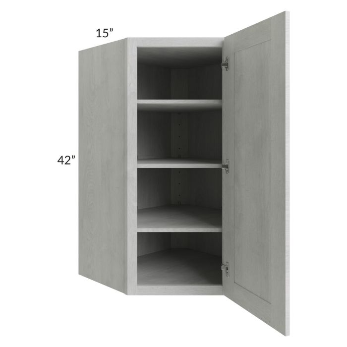 RTA Heather Grey Shaker 27" x 42" x 15" Wall Diagonal Corner Cabinet with Glass Door and Mullion Glass Door