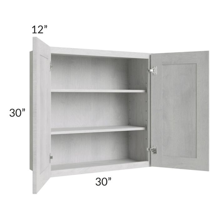 RTA Heather Grey Shaker 30" x 30" Wall Cabinet with 1 Decorative End Panel