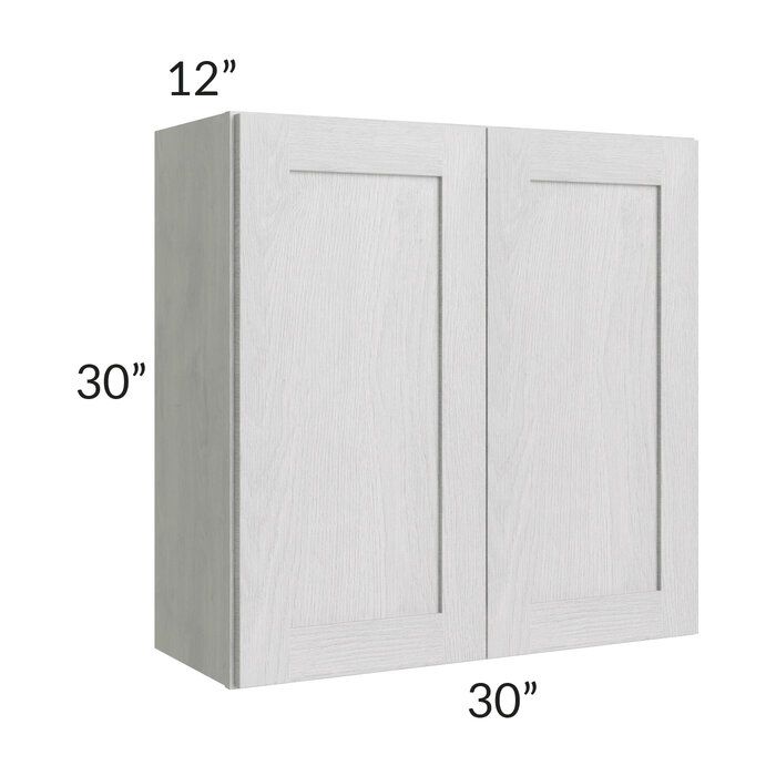 RTA Heather Grey Shaker 30" x 30" Wall Cabinet with 2 Decorative End Panels ,Glass Door and Mullion Glass Door