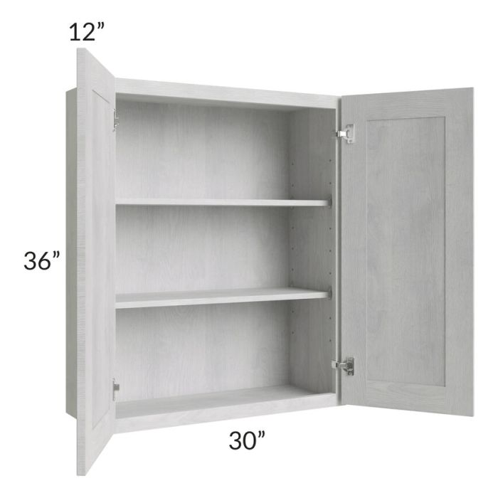 RTA Heather Grey Shaker 30" x 36" Wall Cabinet with 2 Decorative End Panels and Glass Door