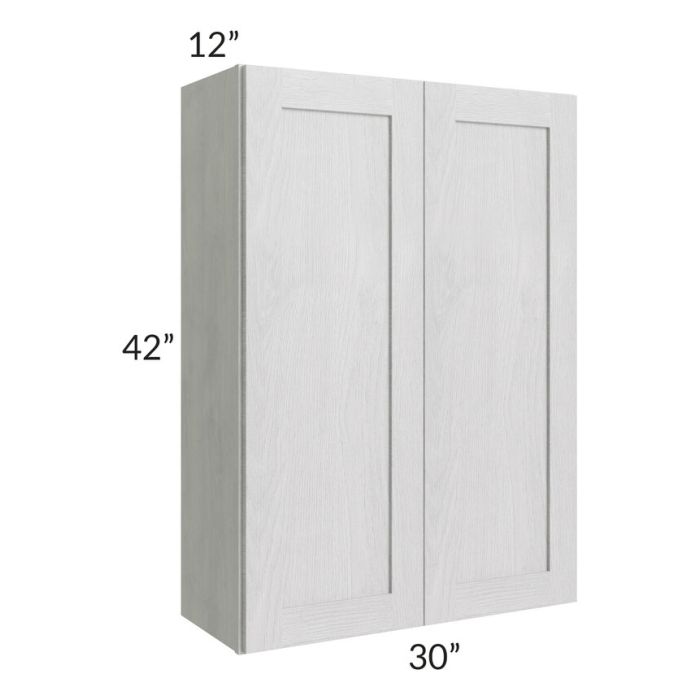 RTA Heather Grey Shaker 30" x 42" Wall Cabinet with 2 Decorative End Panels and Glass Door