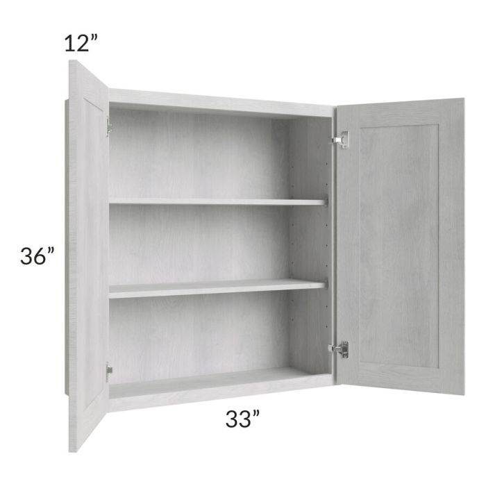 RTA Heather Grey Shaker 33" x 36" Wall Cabinet with 1 Decorative End Panel