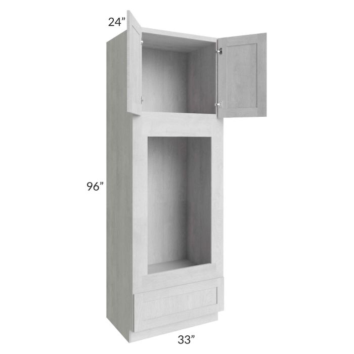 RTA Heather Grey Shaker 33" x 96" Double Oven or Oven/Microwave Cabinet with 2 Decorative Panels