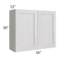 RTA Heather Grey Shaker 36" x 30" Wall Cabinet with 2 Decorative End Panels,Glass Door and Mullion Glass Door