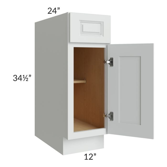 RTA Lakewood White 12" Base Cabinet with 1 Decorative End Panel and Tray Divider Kit