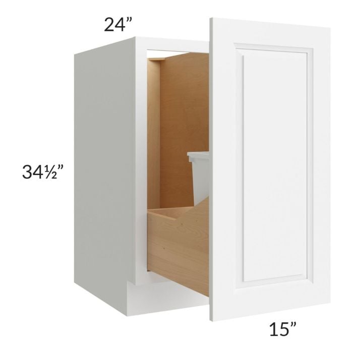 RTA Lakewood White 15" Full Height Door Base Cabinet with Single Trashcan Pullout