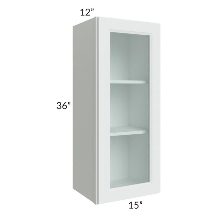 RTA Lakewood White 15" x 36" Wall Glass Door Cabinet (Prepped for Glass Doors) with 1 Decorative End Panel