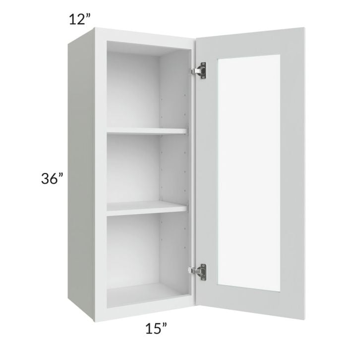 RTA Lakewood White 15" x 36" Wall Glass Door Cabinet (Prepped for Glass Doors) with 1 Decorative End Panel