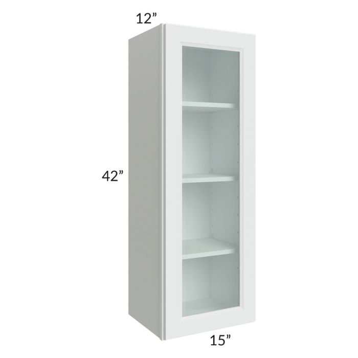 RTA Lakewood White 15" x 42" Wall Glass Door Cabinet (Prepped for Glass Doors) with 2 Decorative End Panels