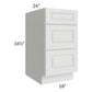 RTA Lakewood White 18" 3-Drawer Base Cabinet with 2 Decorative End Panels