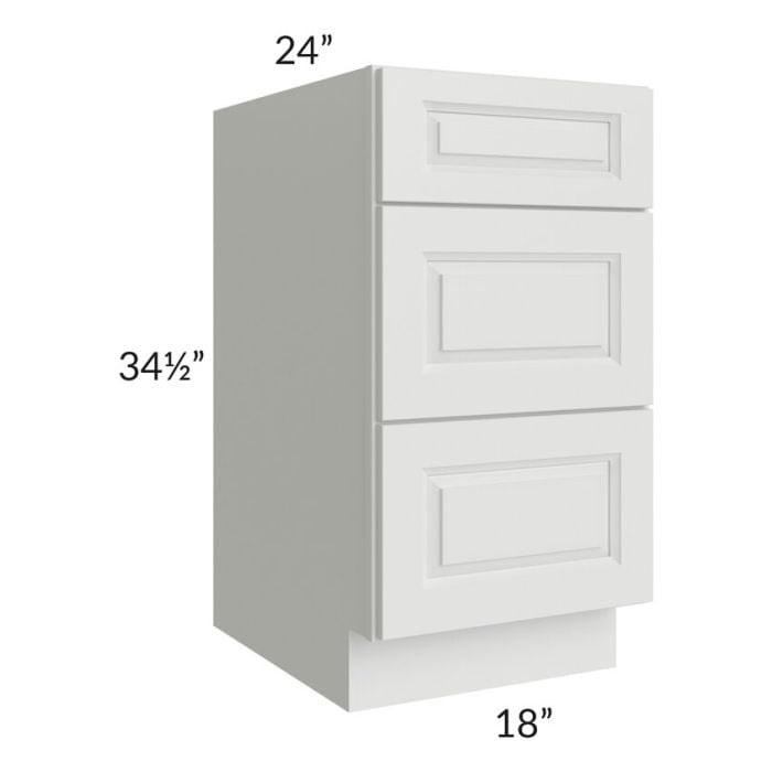 RTA Lakewood White 18" 3-Drawer Base Cabinet with 2 Decorative End Panels