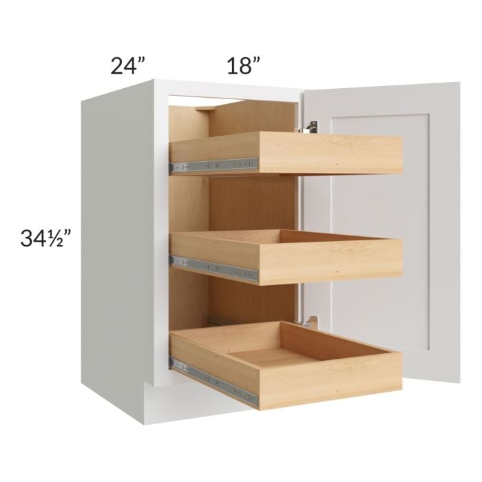 RTA Lakewood White 18" Full Height Door Base Cabinet with 3 Rollout Trays