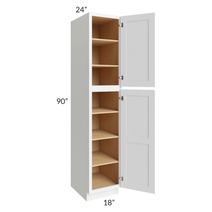 RTA Lakewood White 18" x 90" x 24" Wall Pantry Cabinet with 2 Decorative End Panels and 3 Roll Out Trays