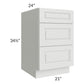 RTA Lakewood White 21" 3-Drawer Base Cabinet
