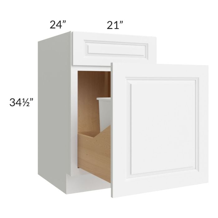 RTA Lakewood White 21" Base Cabinet with Double Trashcan Pullout and 1 Decorative End Panel