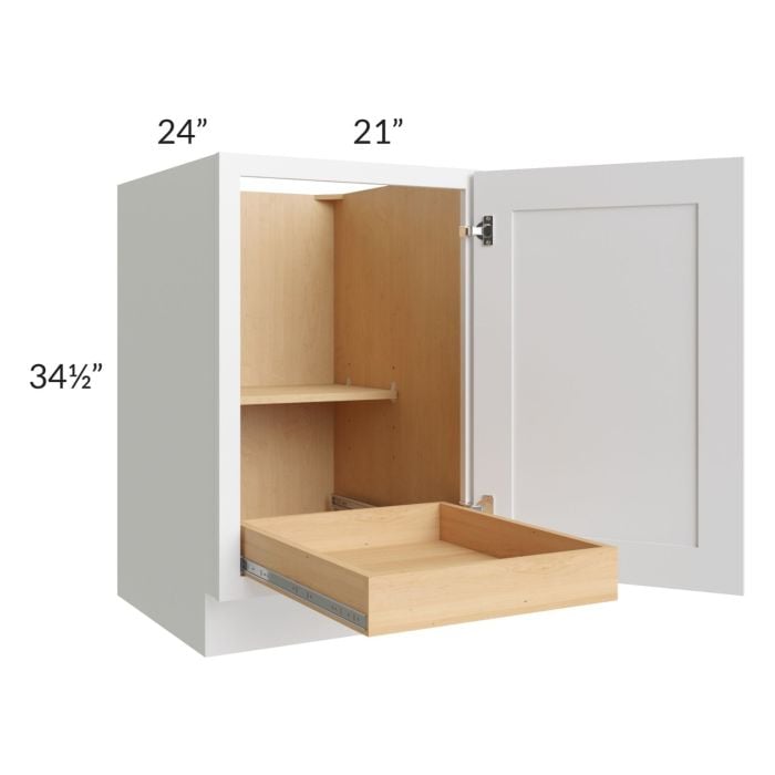RTA Lakewood White 21" Full Height Door Base Cabinet with 1 Rollout Tray and 1 Decorative End Panel