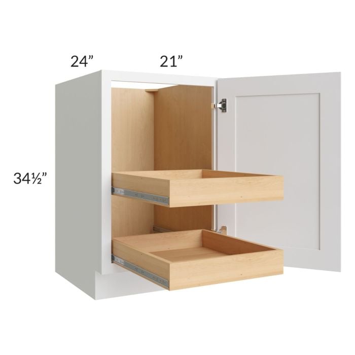 RTA Lakewood White 21" Full Height Door Base Cabinet with 2 Rollout Trays